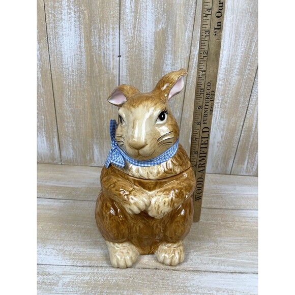 Pier 1 Bunny Rabbit Dolomite/ Ceramic Cookie Jar Canister Spring Easter READ - Picture 12 of 12